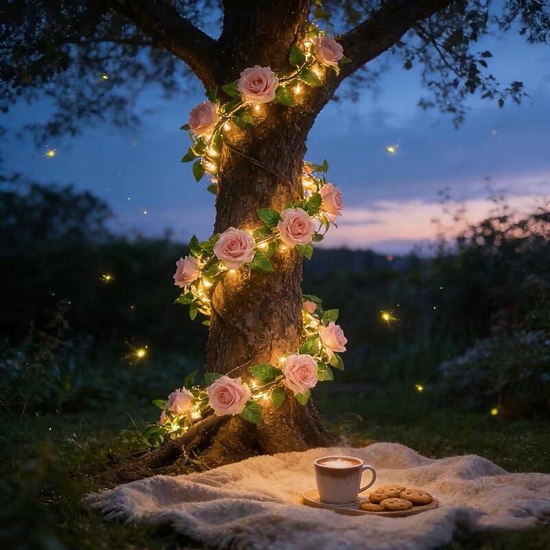 Luzes solares em formato de trepadeira de rosas, 2m, 20 LEDs, 8 modos, ideais para decoração de pátio, varanda, jardim, à prova d'água, festas de aniversário, praia, piquenique, casamento e feriados. de 2026 por $17.99 –P7