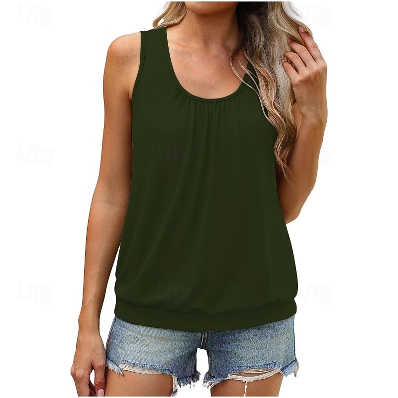 Per donna Canotta Maglietta senza maniche Maglietta Arricciato Tinta unica Elegante Classico Casual Senza Maniche Girocollo Top Regolari Quotidiano Uscire Weekend Blu Nero Verde militare Azzurro cielo del 2026 a $19.99 –P3