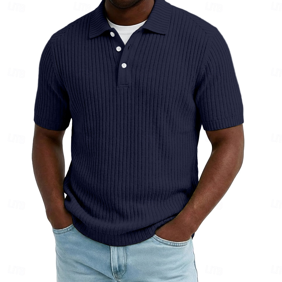 Herren Rippenstrick-Top Textur Lässig Arbeit Revers Gerippter Polokragen Kurzarm Basic Modern Farbblock Knöpfe Gestrickt Frühling & Sommer Sommer Frühling Normale Passform Blau Weiß Gelb Burgunderrot 2026 - $24.99 –P7