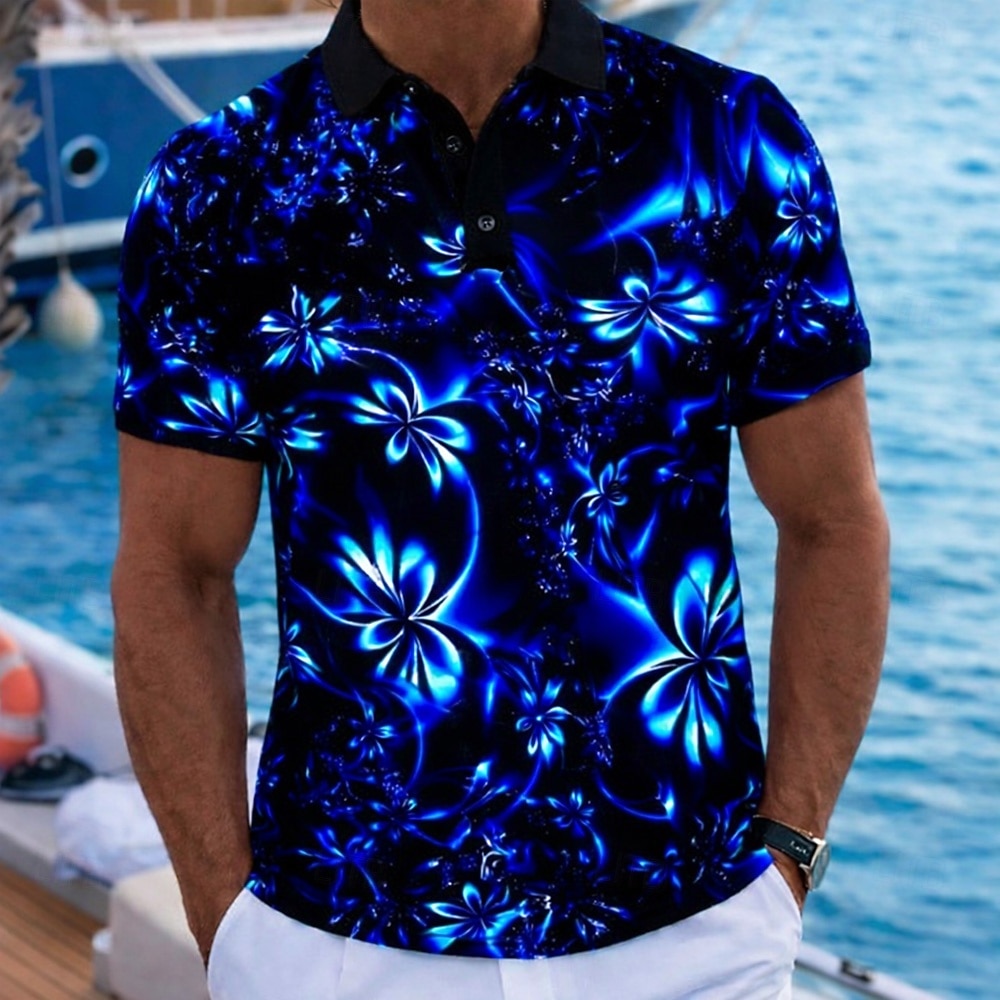 Hombre Floral Camisas polo hawaianas Manga Corta Camisas de polo Diseño Casual Complejo Ropa Deportiva Ropa de vacaciones Impresión 3D Botones Primavera verano Azul Piscina Azul Marino Morado 2026 - $22.99 –P2