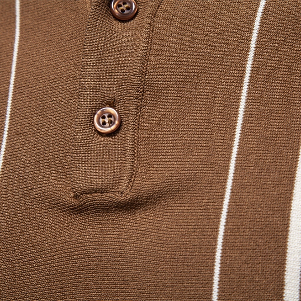 Men's Polo Shirts Cable Knit Polo Casual Street Lapel Short Sleeve Basic Modern Vertical Stripes Lightweight Buttons Summer Spring Regular Fit White Brown Polo Shirts 2026 - $40.99 –P10