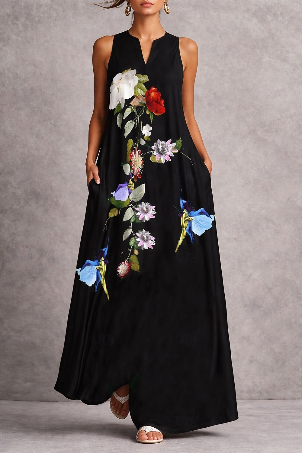 Dames Lange jurk maxi-jurk Zonnejurk A lijn jurk Vakantie Casual Boho Feestdagen Normale pasvorm Bloemig Grafisch Mouwloos V-hals Zwart Zomer Lente 2026 - $29.99 –P1