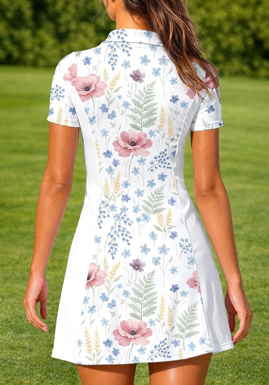Dame Blomster Sportskjole Tennispolokjole Kortermet Forside Glidelås Quarter Zip UPF50+ Elastisk Svettereduserende Pustende Volleyball Tennis Golf Aftæpning Kjoler Hvit Tennis klær 2026 - $27.99 –P3
