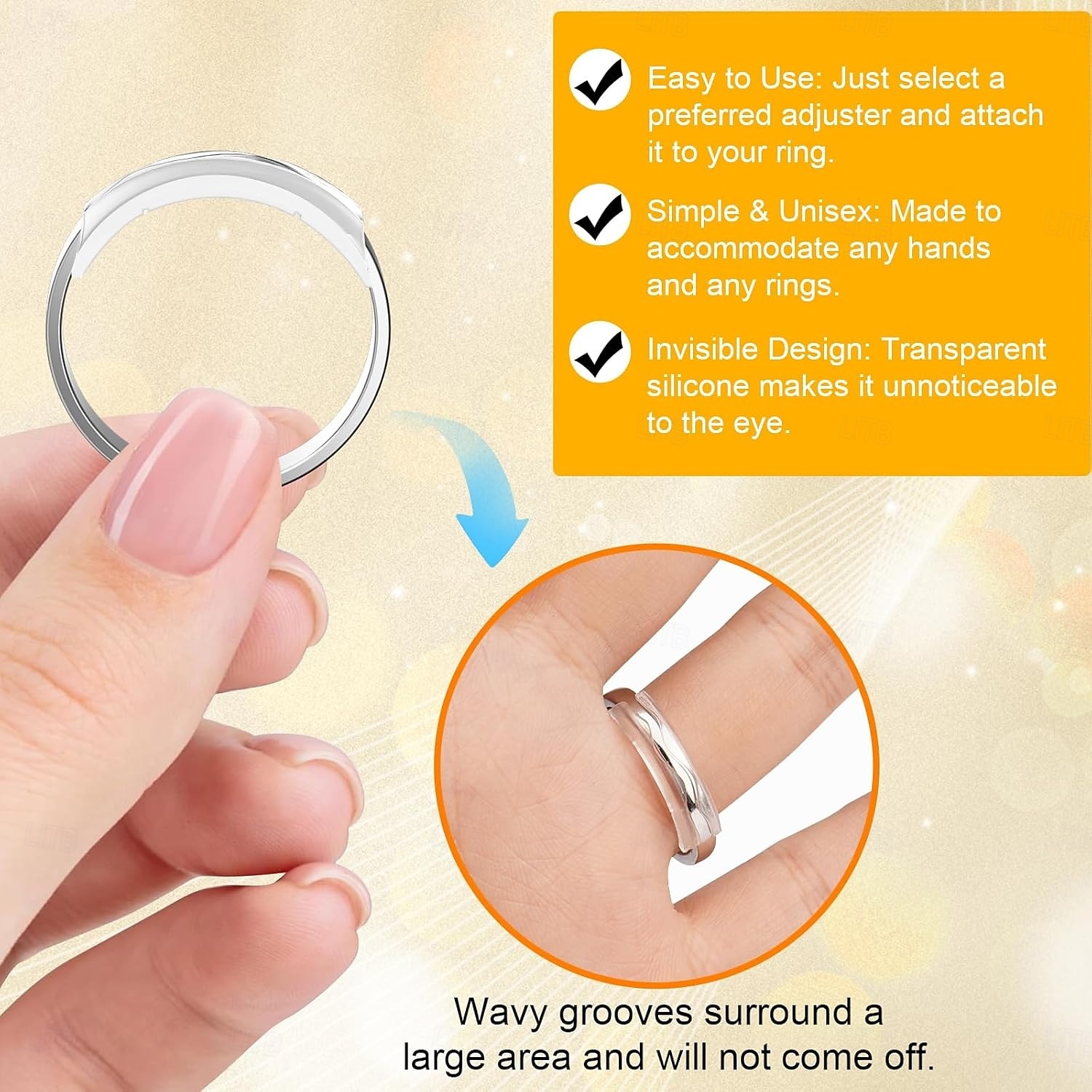 Ajusteurs de taille de bague pour bagues trop grandes (lot de 14) : ajusteurs invisibles en silicone, protège-bagues, entretoises et redimensionneurs pour femmes et hommes. Permet de réduire la taille de 2026 ? $9.99 –P6