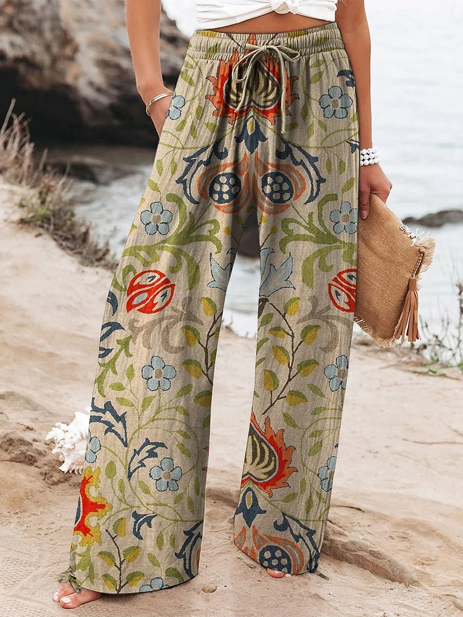 Femmes Jambe large Pantalons Vacances Mode Streetwear Longueur complète Taille Moyenne Fleuri Graphique Avec Poches Taille Élastique Imprimé Confortable Confort Respirabilité Non Elastique Quotidien de 2026 ? $44.99 –P2