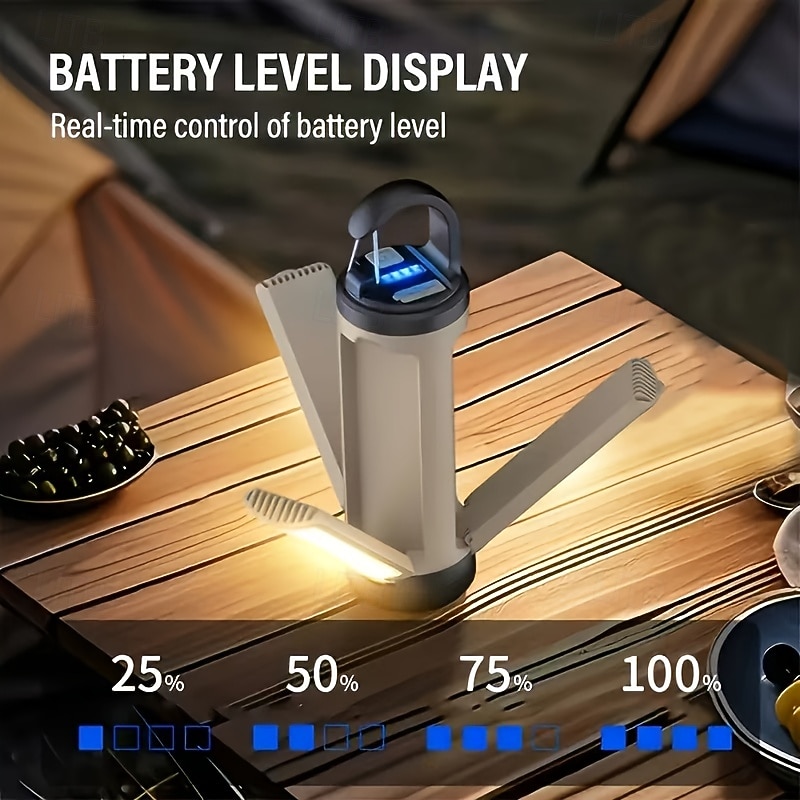 2026年 LEDキャンプランタン、デジタルディスプレイ付き3枚折り畳みポータブルテントライト、フック付き充電式吊り下げランプ、アウトドアハイキングキャンプ用品緊急停電用マルチカラーモード  コレクション – $19.99 –P3