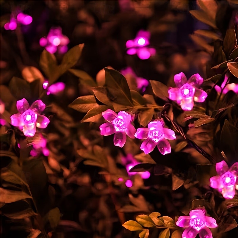 napelemes átlátszó cseresznyevirág-fények 5m 20leds rózsaszín színű világítás kültéri kerti lámpákhoz udvarokhoz kertekhez erkélyekhez teraszokhoz bokrokhoz esküvői dekorációs világítás 1x 2026 - $14.49 –P5