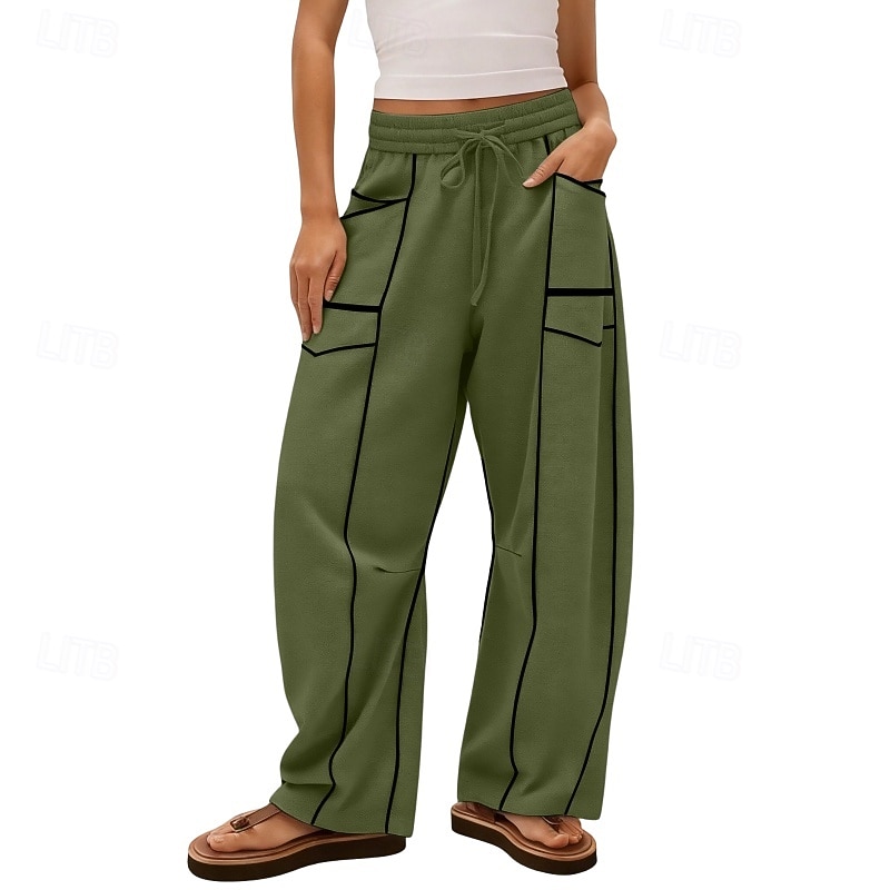 Mujer Pantalones de lino y algodón Pantalones Pantalones casuales Pantalones de verano Vacaciones Moda Ropa de calle Longitud total Alta cintura Retazos Bolsillo Cintura elástica Comodidad Cómodo 2026 - $26.99 –P20