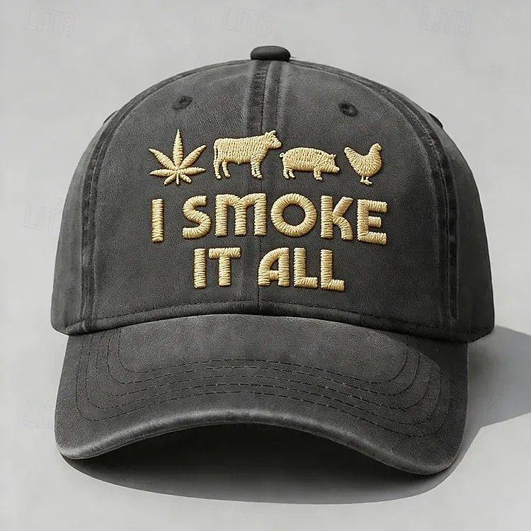2026年 「I smoke it all」刺繍入りキャップ、お父さんへの面白いヴィンテージベースボールハットギフト、葉、牛、豚、鶏の刺繍入り、調節可能なダッドハットライフスタイルステートメントキャップ（男性用・女性用）  コレクション – $21.99 –P1