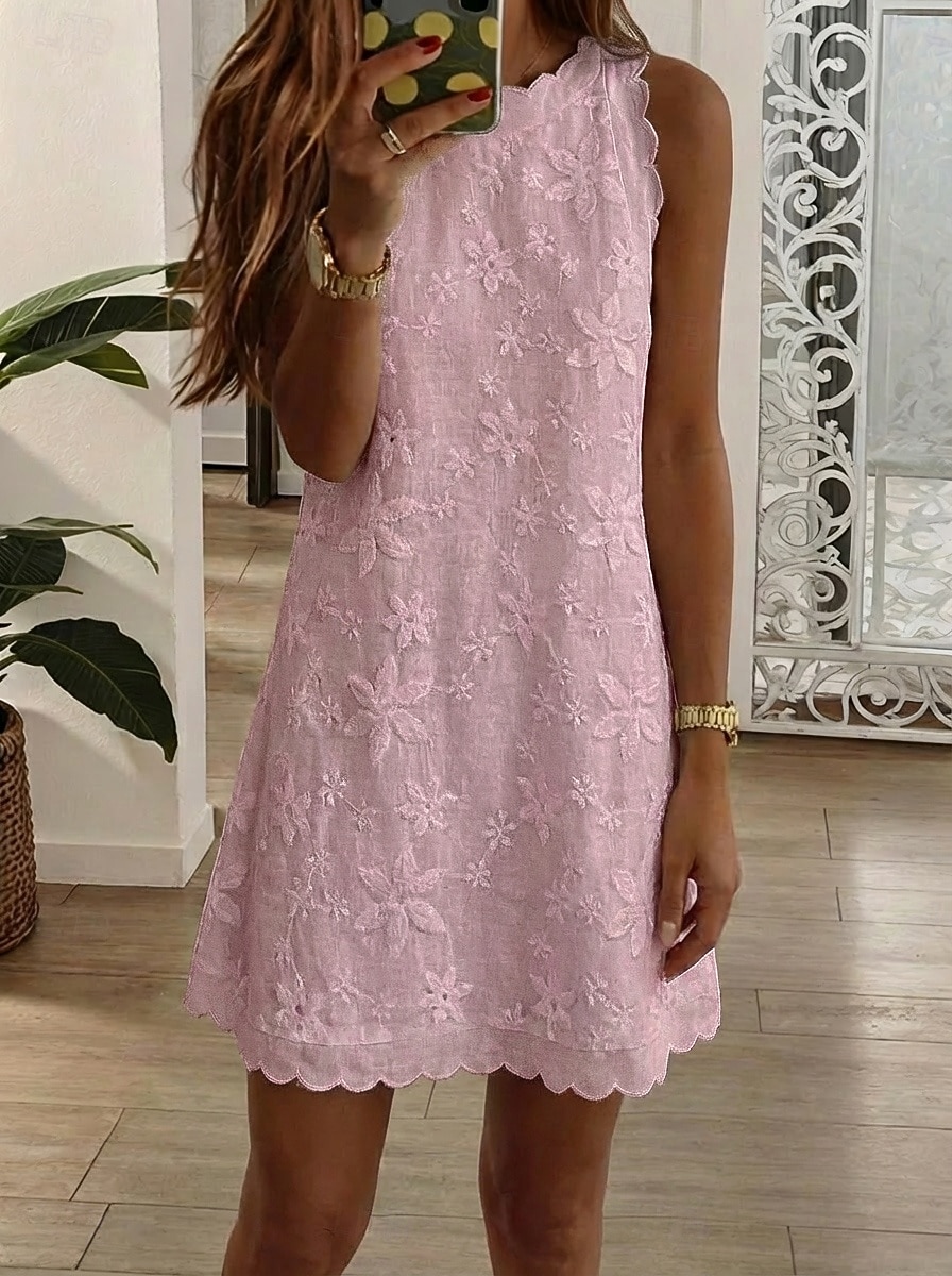 Dam Kort miniklänning Spetsklänning Vit klänning Elegant Strand Semester Helgdag Normal Blommig Ärmlös Rund hals Blå Svart Vit Rodnande Rosa Sommar Vår 2026 - $26.99 –P7