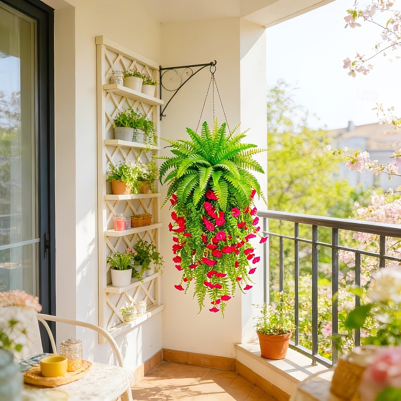 Juego de 3 helechos artificiales verdes con borlas rojas, plantas colgantes para armar tú mismo, ramos de helechos colgantes biónicos realistas, ideales para la decoración del hogar, el porche y el 2026 - $19.99 –P3