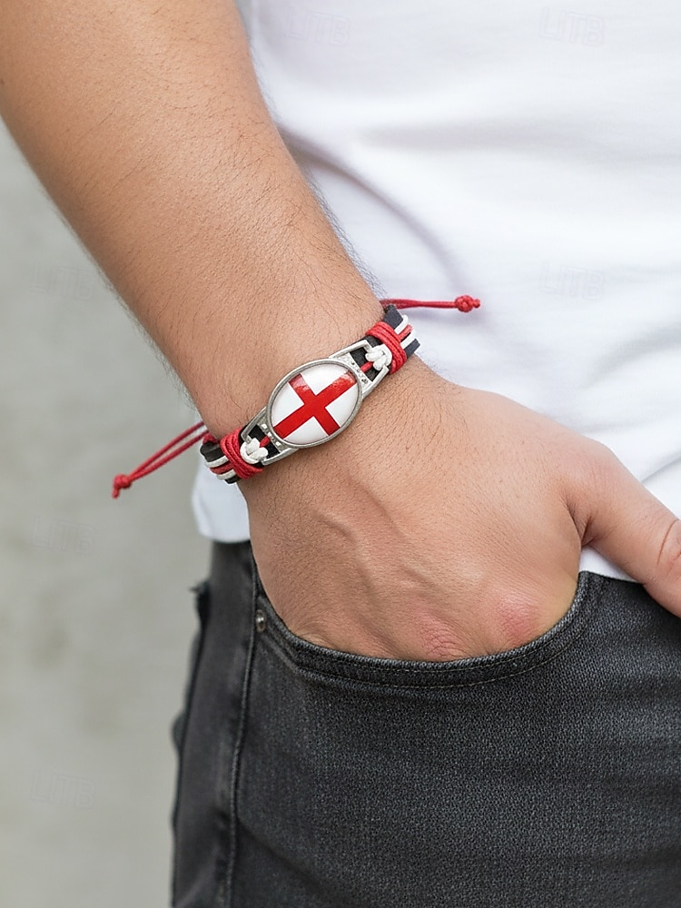 Pulsera de hombre de piel sintética y acrílico con la bandera nacional, pulsera multinacional para aficionados al fútbol, para el día del partido, para animar en el estadio, para ropa deportiva informal y para el día a día. 2026 - $7.99 –P2
