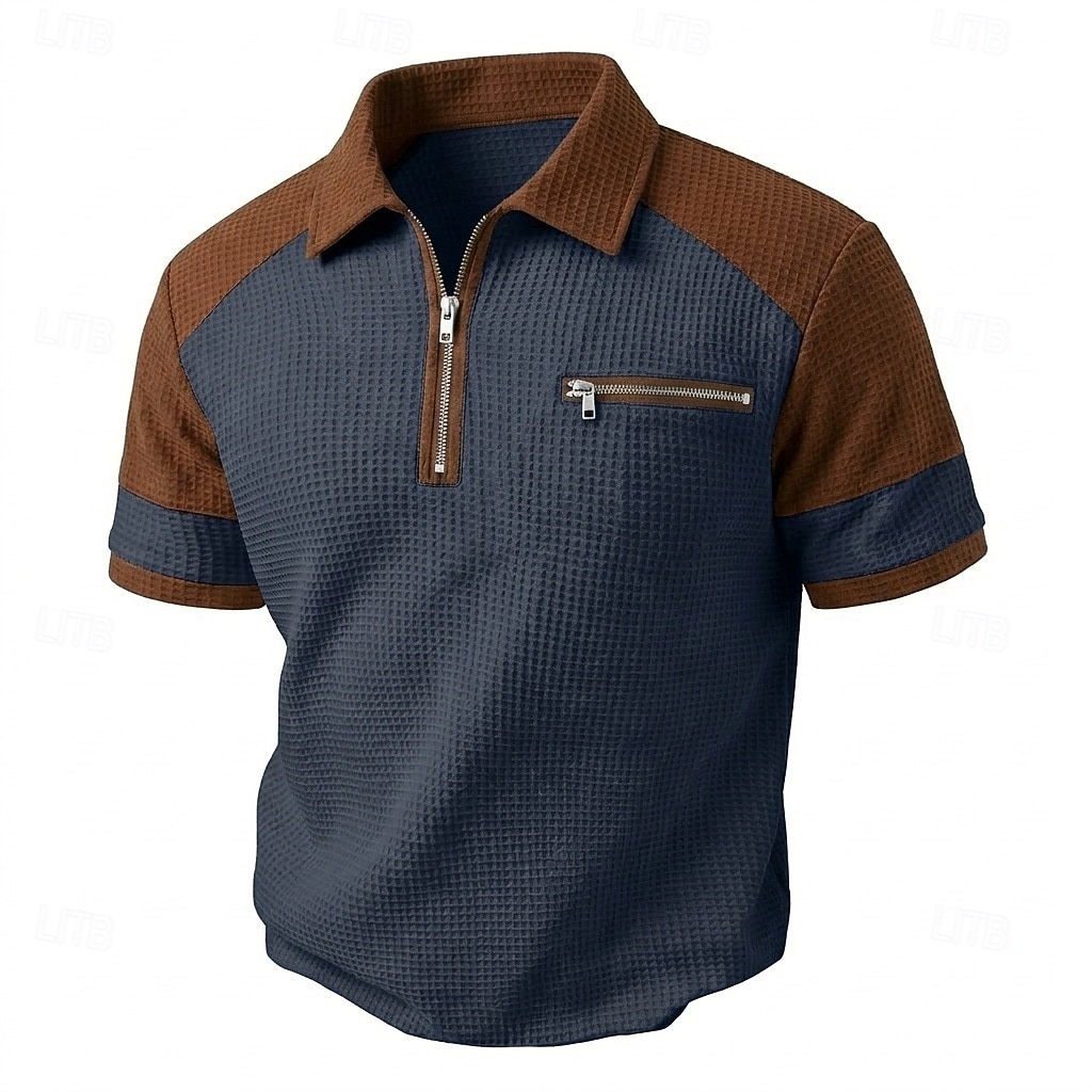 Bărbați Tricouri polo Waffle Polo Casual Zilnic Fermoar Quarter Zip Manșon scurt Modă De Bază Bloc Culoare cadrilat Fermoar Ușor Primavara vara Vară Primăvară Fit adaptat Negru Alb Bleumarin Kaki Gri 2026 - $20.99 –P5