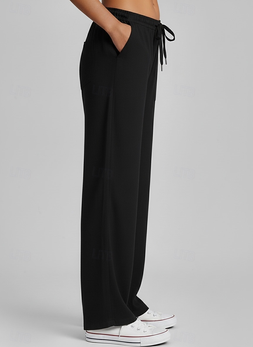 pantaloni de vară pentru femei 100% bumbac mărimi mari, vară, vacanță, simplu, casual, zilnic, lungime completă, talie înaltă, culoare uni, șnur, picior larg, confortabil, uscare rapidă, micro-elastic, purtare zilnică, gri, negru, alb închis 2026 - $17.99 –P1