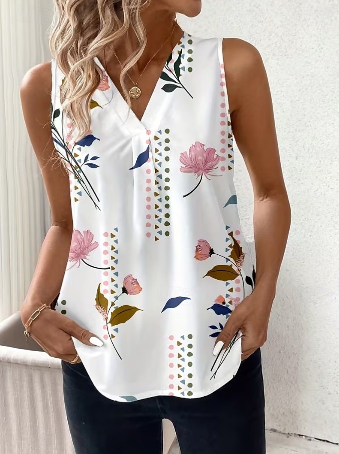 Women's Tank Top Floral Graphic Plants Elegant Vintage Stylish Sleeveless V Neck Regular Tops Beach Wedding Casual Daily White Light Pink Light Purple Orange Summer Spring 2026 - $21.99 –P4
