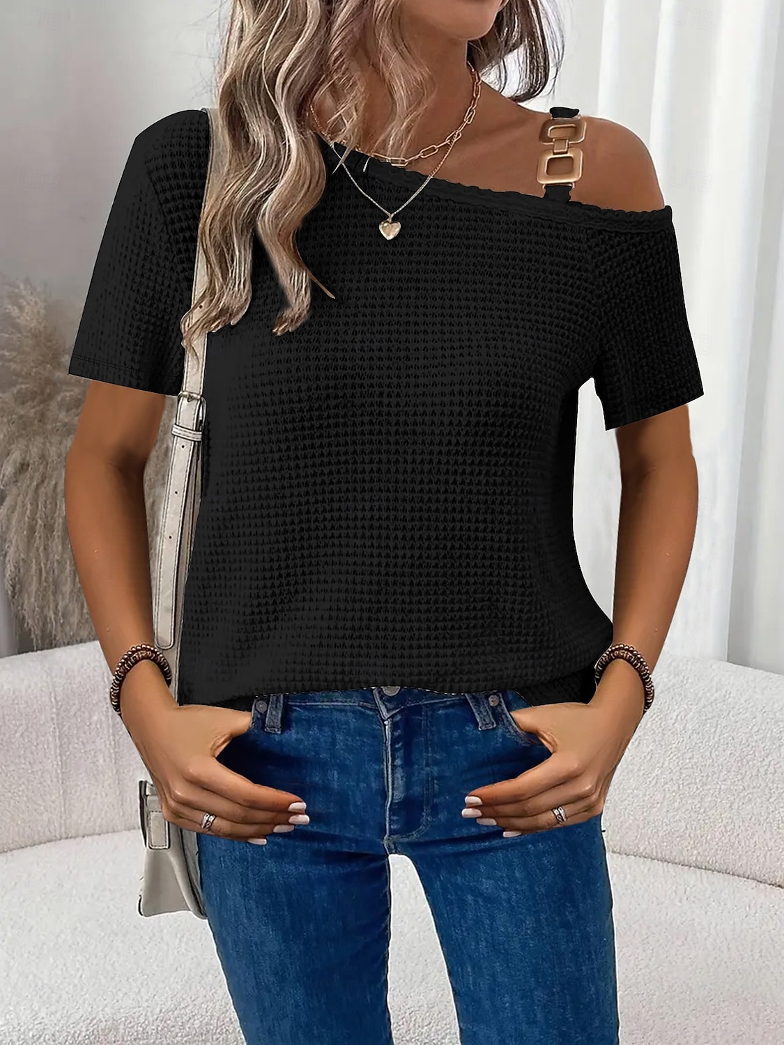 Γυναικεία Μπλουζάκι Μπλουζάκι μπλουζάκι Κουρελού Σκέτο Μοντέρνα Στυλάτο Κλασσικό Κοντομάνικο Ασύμμετρος λαιμός Κανονικά μπλουζάκια Καθημερινά Εξόδου Σαββατοκύριακο 2026 - $24.99 –P6