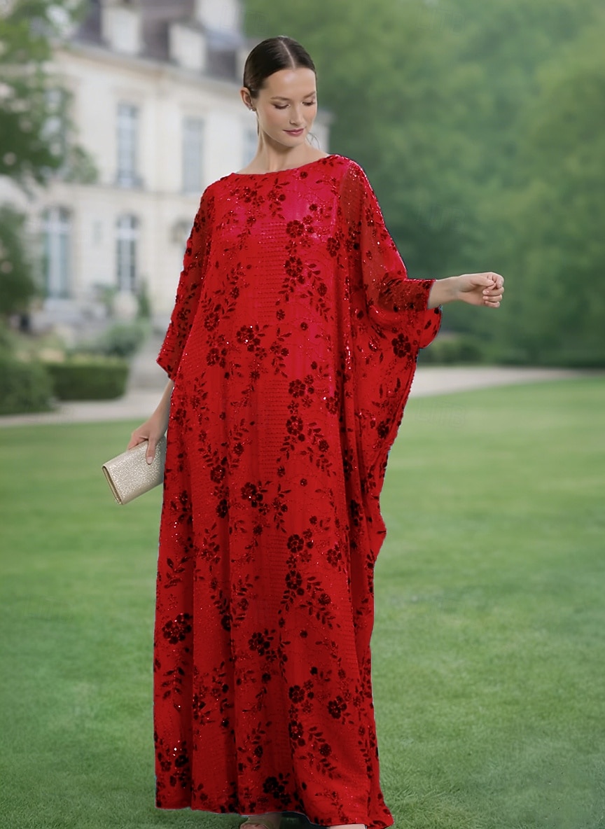 Linea ad A Abito Lunghezza al pavimento Abito da invitata a nozze Abito Formale Abito da sera Abito da cerimonia per signora Mezza Manica Scollo a Barca Elegante Semplice Abbellito Formale Chiffon del 2026 a $182.99 –P8