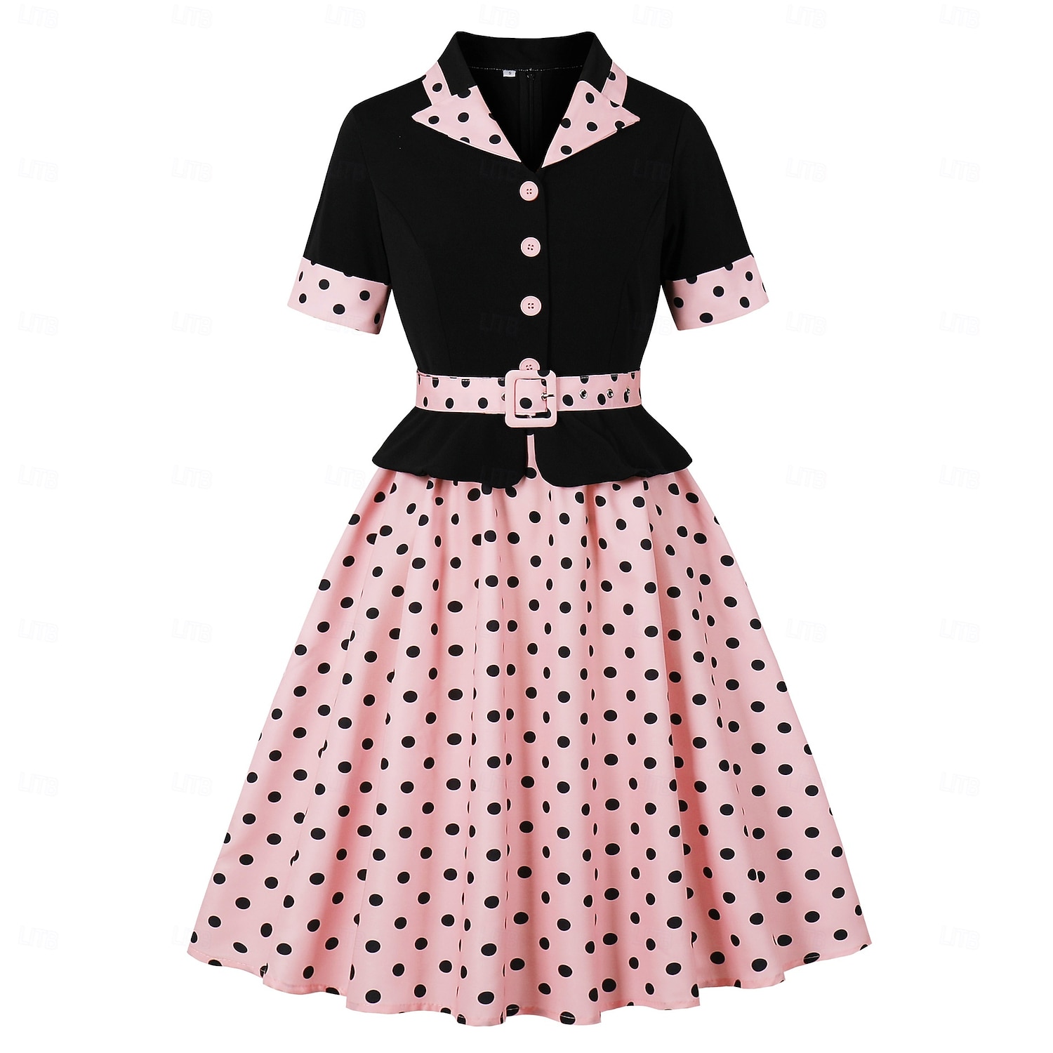1950s Retro Vintage Rockabilly Midi Dress Swing Dress Flare Dress Short Sleeves With Belt Polka dots Fit & Flare Swing Turndown Fancy Dress Women's Casual Dailywear Tea Party Adults' Dress Spring 2026 - $50.99 –P8