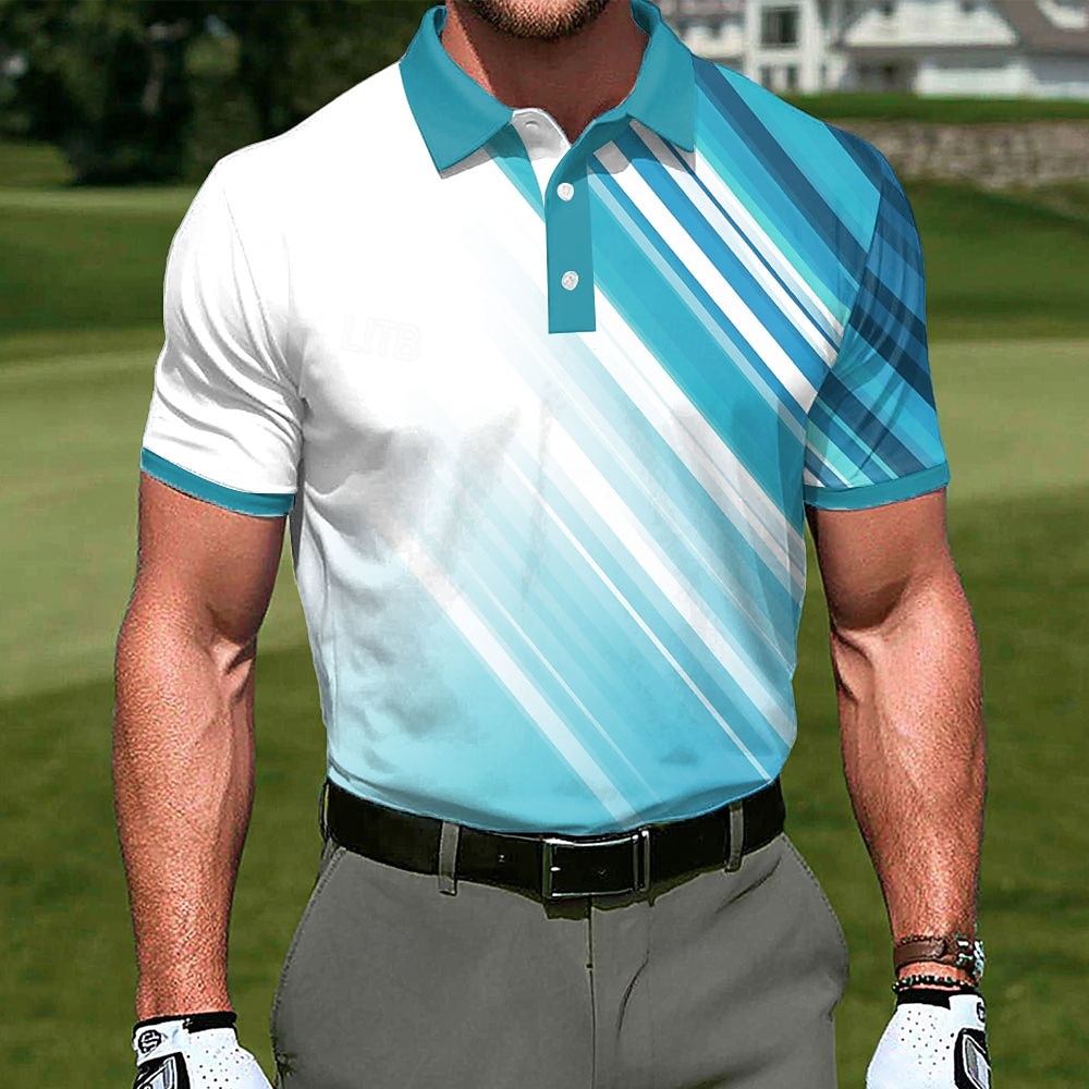 Per uomo Geometrico Golf Polo Sportivi Manica Corta Magliette polo Camicie con Colletto Casual Athleisure Stampa 3D Bottoni Primavera & Estate Blu azzurro cielo Rosso del 2026 a $22.99 –P4