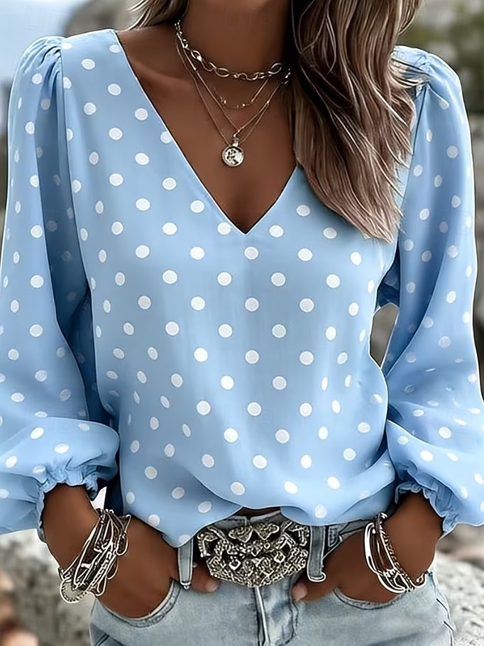 Dames Overhemd Boho-shirt Bloemig Grafisch Elegant Bohemen Vakantie Lange mouw V-hals Normale tops Casual Dagelijks Feestdagen Lichtgroen Hemelsblauw Zomer Lente 2026 - $32.99 –P1
