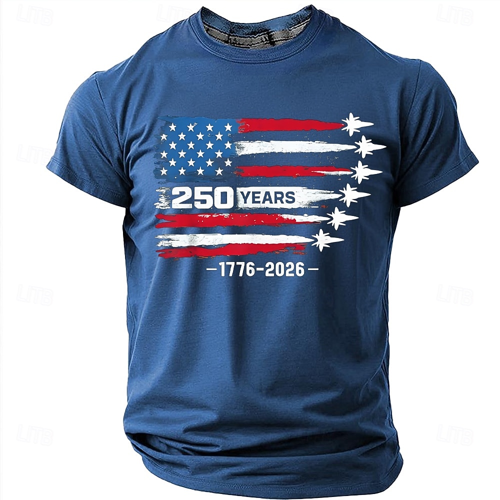 4 juli 2026 250:e Herr Amerikanska amerikanska flaggan Rolig Slang T-shirt Kortärmad T-shirt 3D-tryck Rund hals Skjorta Mode Dagligen Dagligen Gata Blå Ljusblå Grapefruktljung Sommar Vår Kläder S M L 2026 - $19.99 –P1