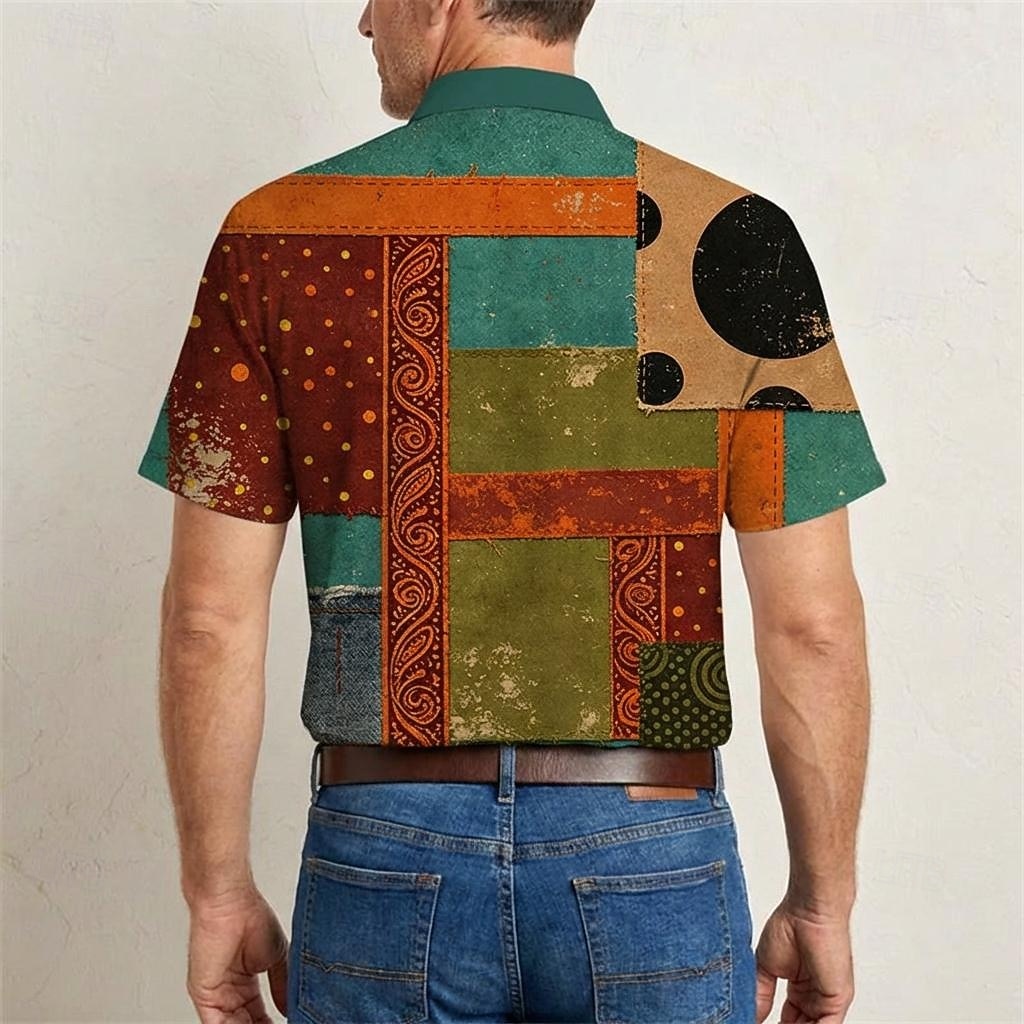 Retro Vintage Hippie 1970s Shirt Short Sleeves Hippie Patchwork Fancy Dress Men's Music Festival Party Daily Wear Adults' Shirt Spring & Summer 2026 - $23.99 –P2