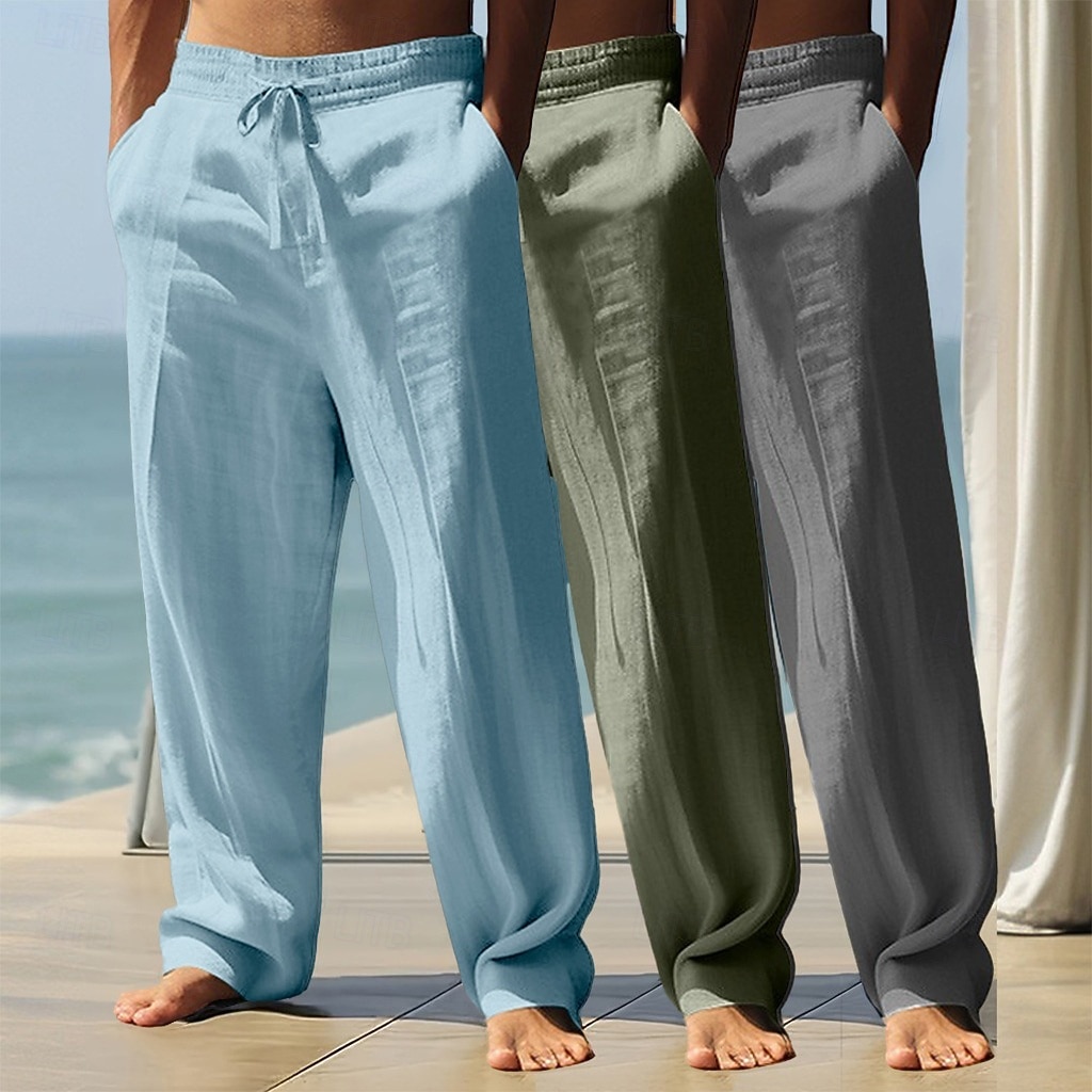 Bărbați Pantaloni de in Pantaloni Pantaloni de vară Pantaloni largi Pantaloni de plajă Cordon Talie elastică Pachet multiplu Culoare solidă Confort Respirabil Lungime totală Zilnic Plajă Concediu 2026 - $37.99 –P14