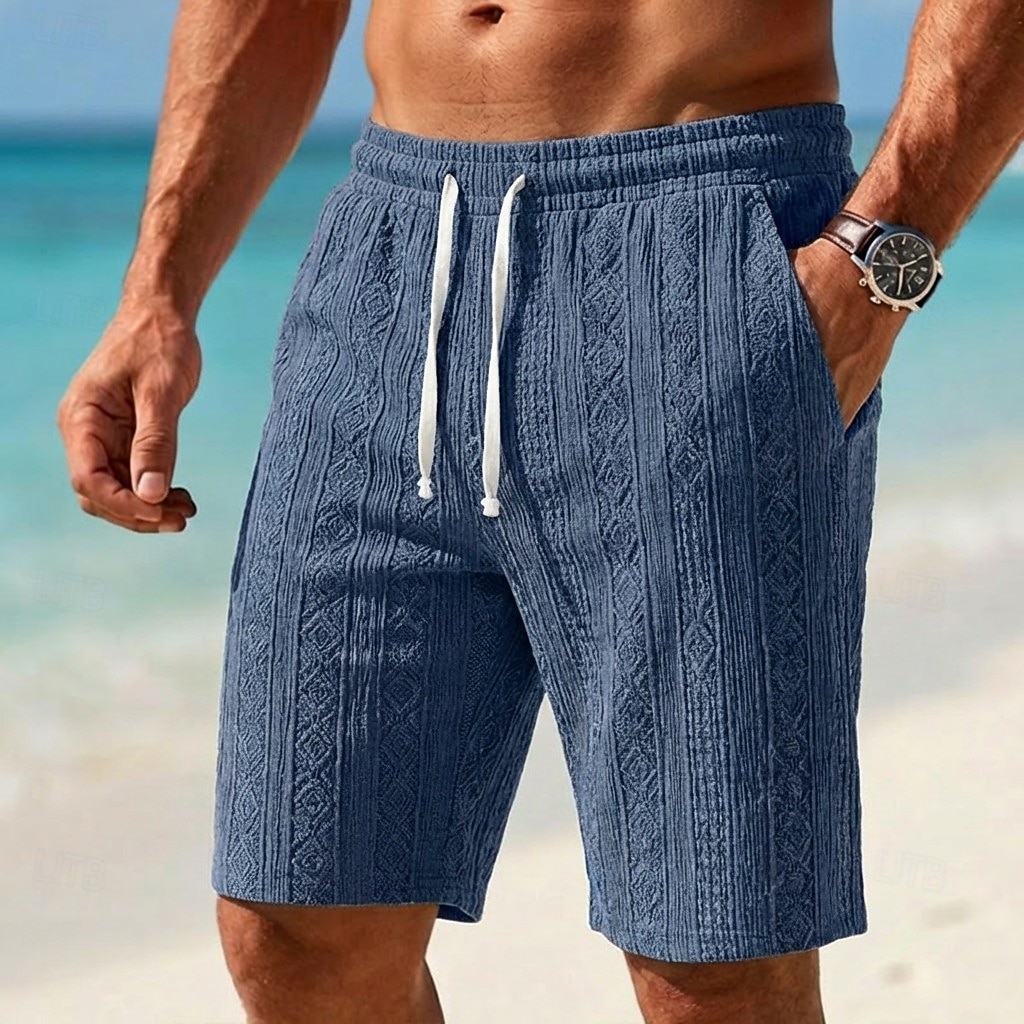 Voor heren Zomer korte broeken Strandshorts Casual korte broek Gestructureerde shorts Jacquard Trekkoord Elastische taille Effen Kleur Comfort Ademend Knielengte Dagelijks Buiten Streetwear Vakantie 2026 - $26.99 –P7