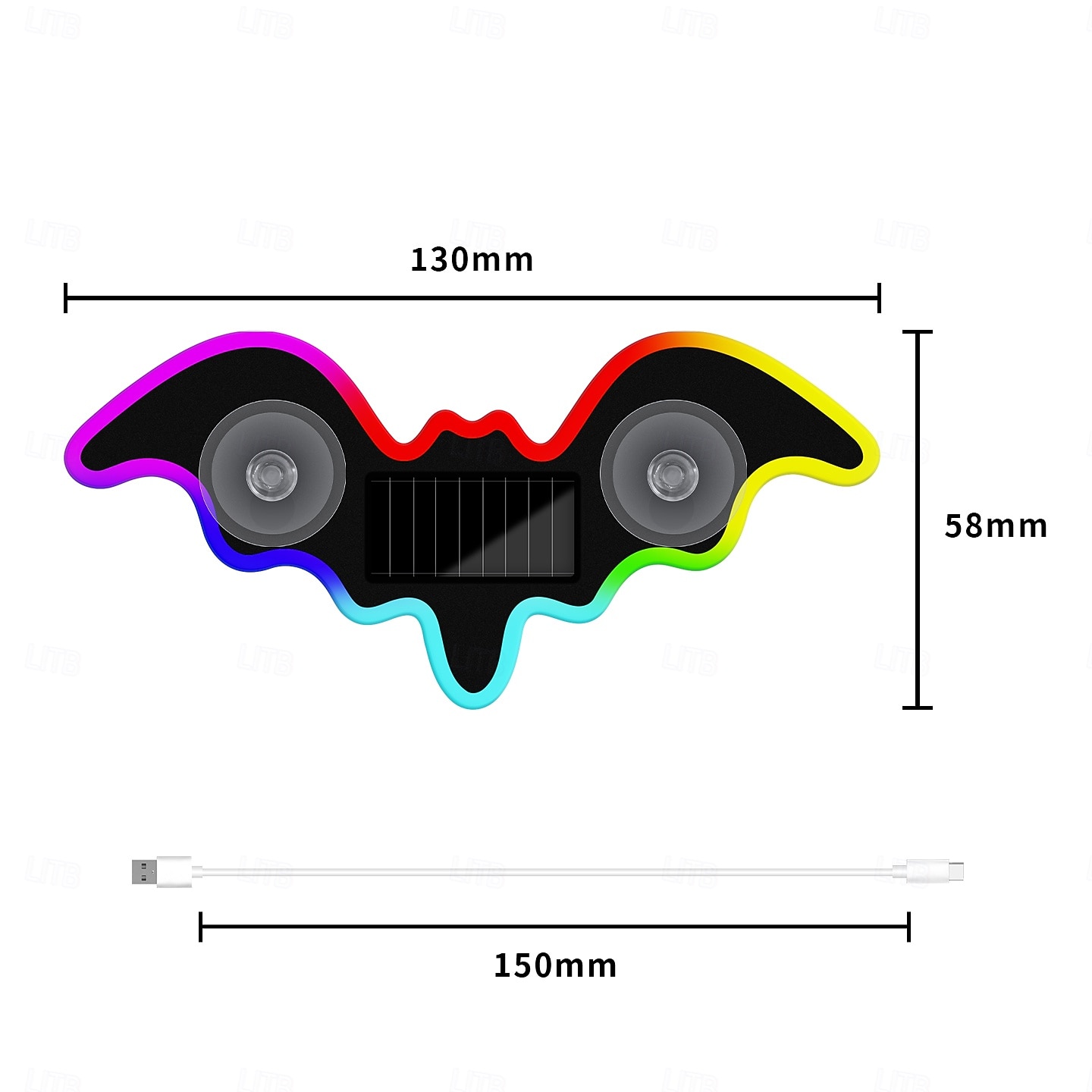 Car Solar Vacuum Suction Cup Neon Bat-Shaped Decorative Running Lights, Wire-Free, Type-C Rechargeable, 8 Modes, Ambient LED Car Interior & Exterior, Party, Halloween, Vehicle Decoration 2026 - $7.49 –P10