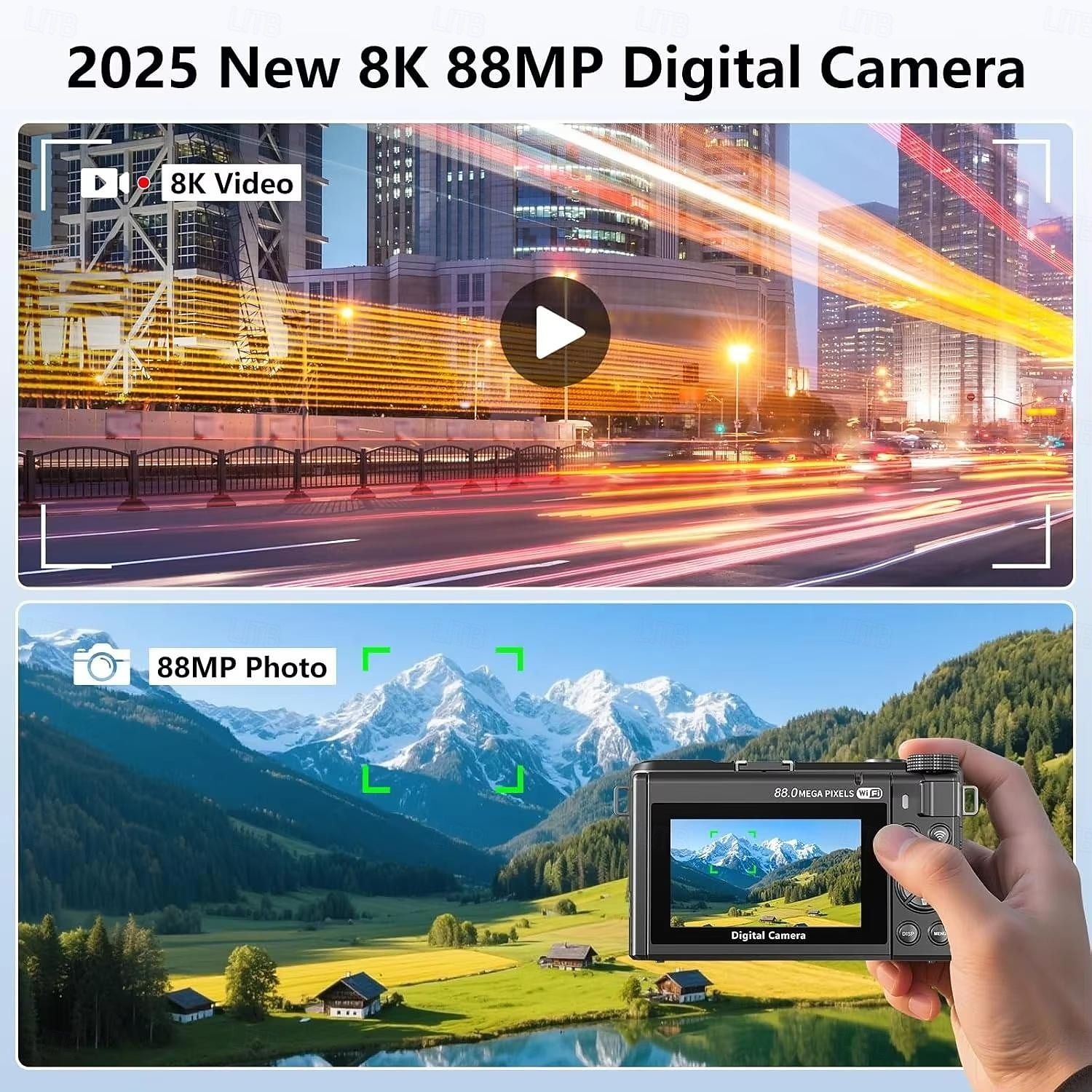 8k digitální fotoaparát pro fotografování, 88mp wifi vlogovací kamera pro YouTube, 18x zoom, 180° otočný displej, kompaktní fotoaparát s 64GB SD kartou, přenosný kompaktní fotoaparát typu "point and 2026 - $148.99 –P6