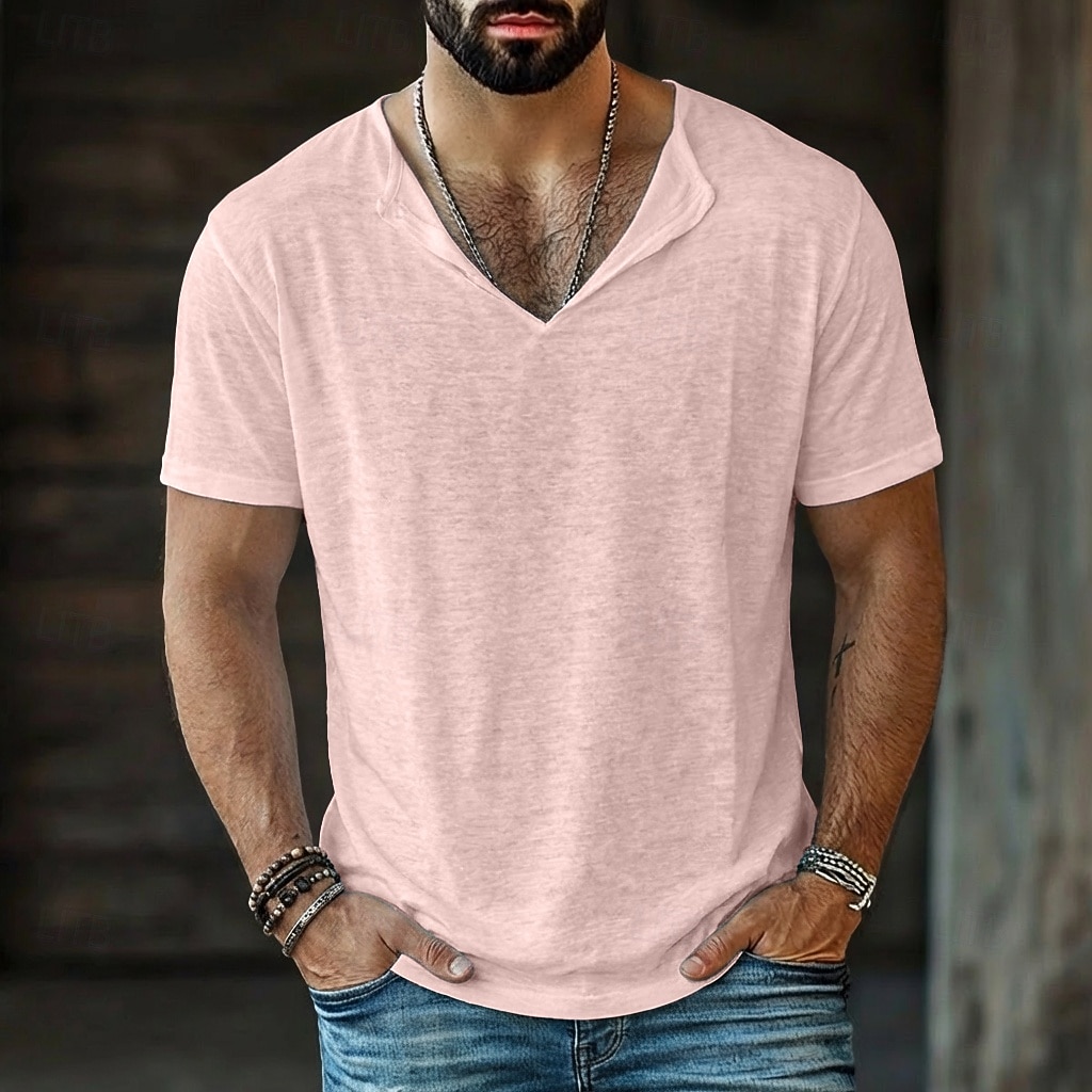Herr T-tröja Linne T-shirt Kort ärm V-hals Sommar Slät Mode Designer Grundläggande Mjukt Ledigt Semester Gata Blå Svart Vit Topp t-shirt för män 2026 - $19.99 –P9