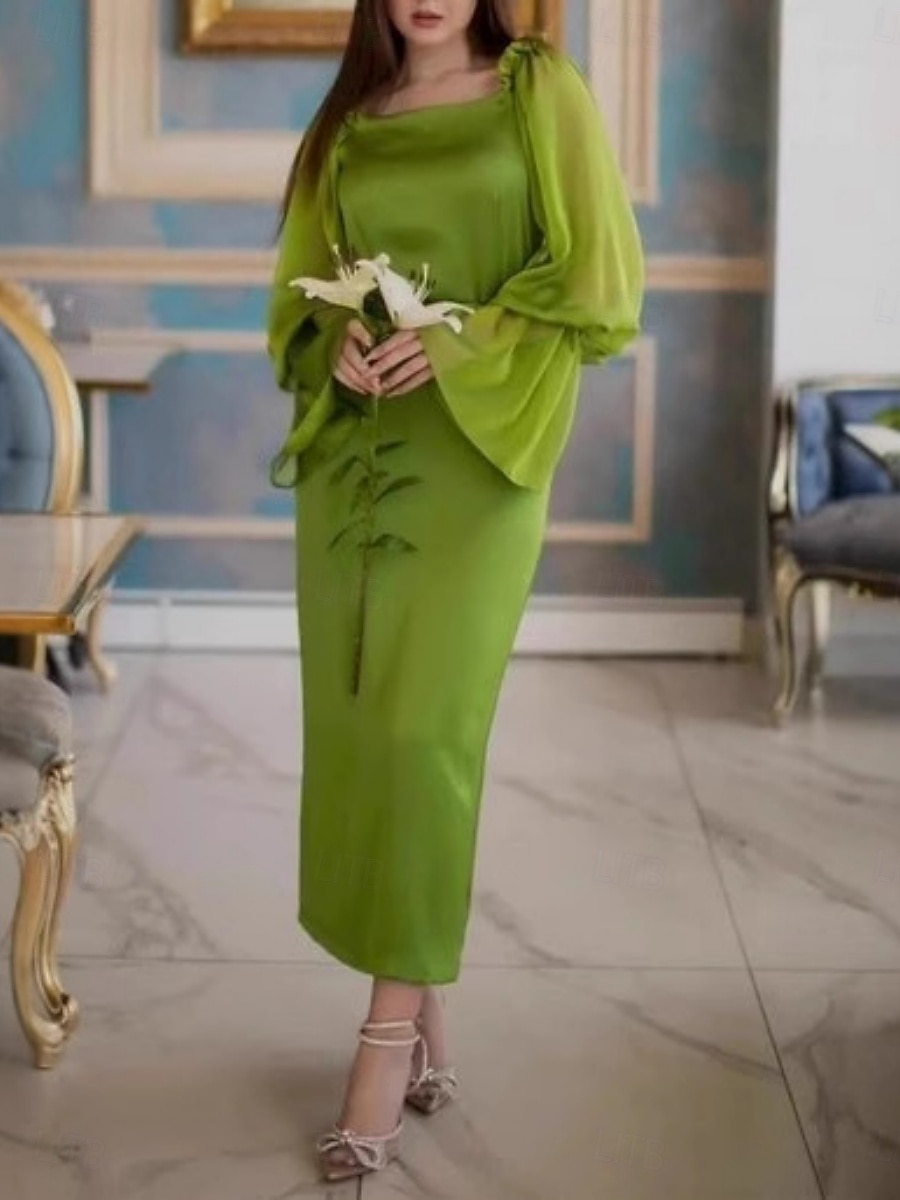Women's Midi Dress Chiffon Dress Casual Dress Elegant Fashion Modern Outdoor Vacation Going out Regular Fit Plain Long Sleeve V Neck Green Summer Spring 2026 - $37.99 –P1