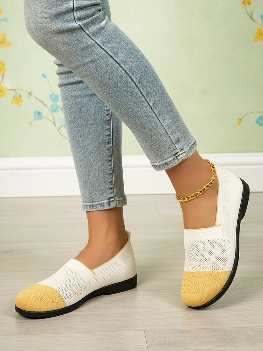 Sapatos femininos amarelos de malha com ajuste largo – mocassins respiráveis, leves e confortáveis, sapatos casuais macios e flexíveis para viagens. &uso diário de 2026 por $19.99 –P5