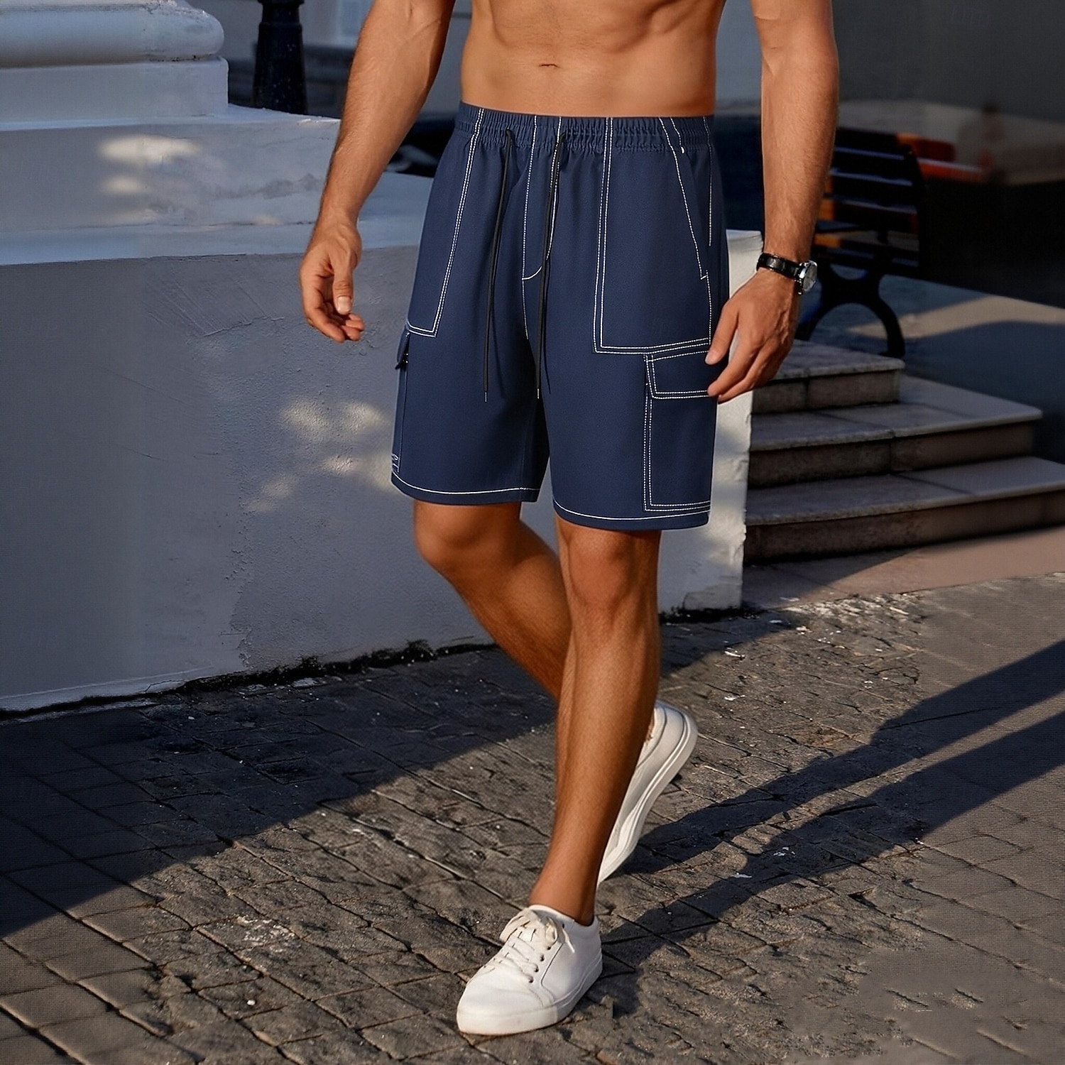 Voor heren Ladingbroek Cargoshorts Korte broek Casual korte broek Zak Elastische taille Effen Effen kleur Comfort Boven de knie Casual Buiten Streetwear Modieus Streetwear Zwart Marineblauw 2026 - $16.49 –P1