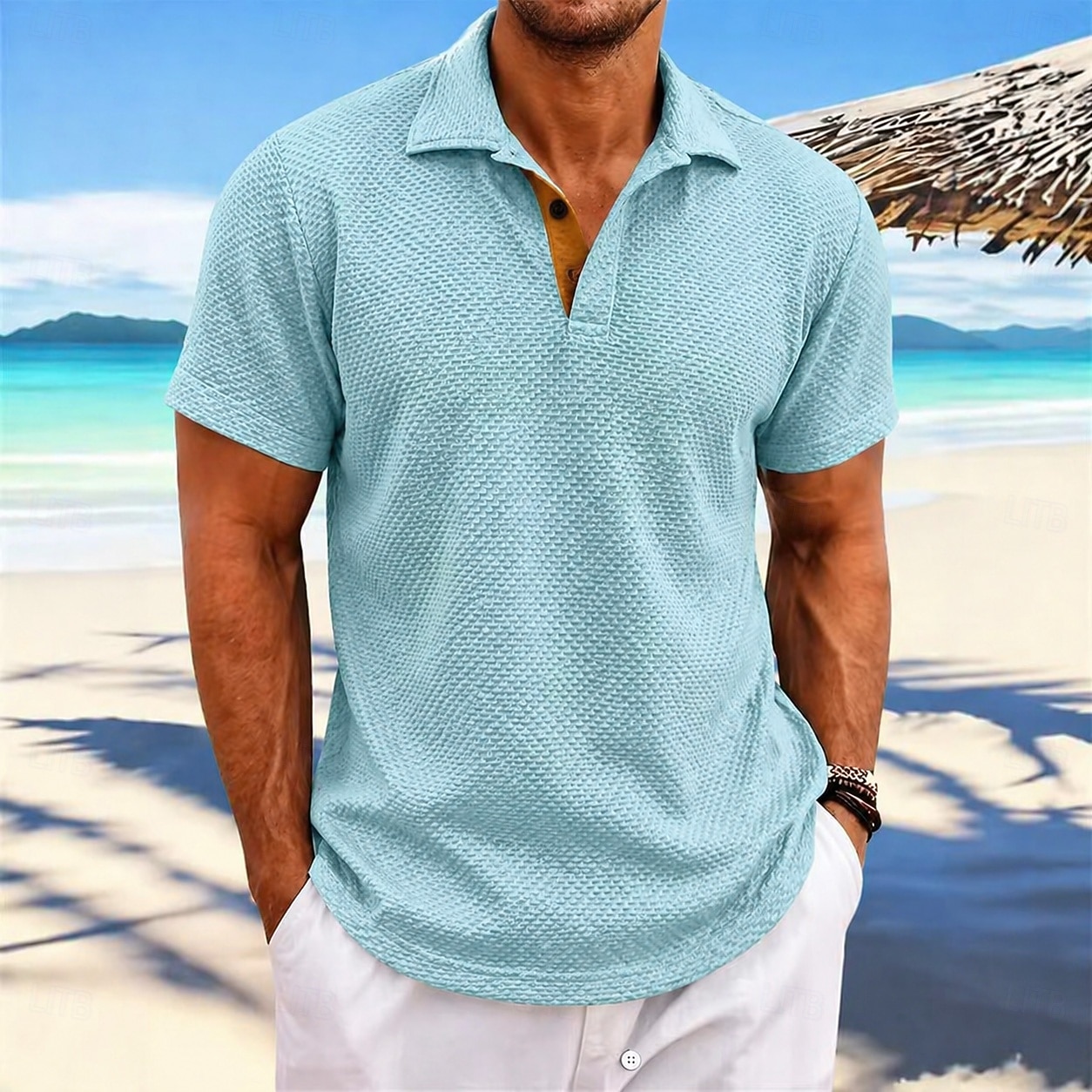 Voor heren Ice Silk seersucker polo Met Textuur Casual Vakantie Strijkijzer Korte mouw Modieus Basic Effen Knop Koeling Lente zomer blauw Wit Leger Groen Grijs Ice Silk seersucker polo 2026 - $24.99 –P1