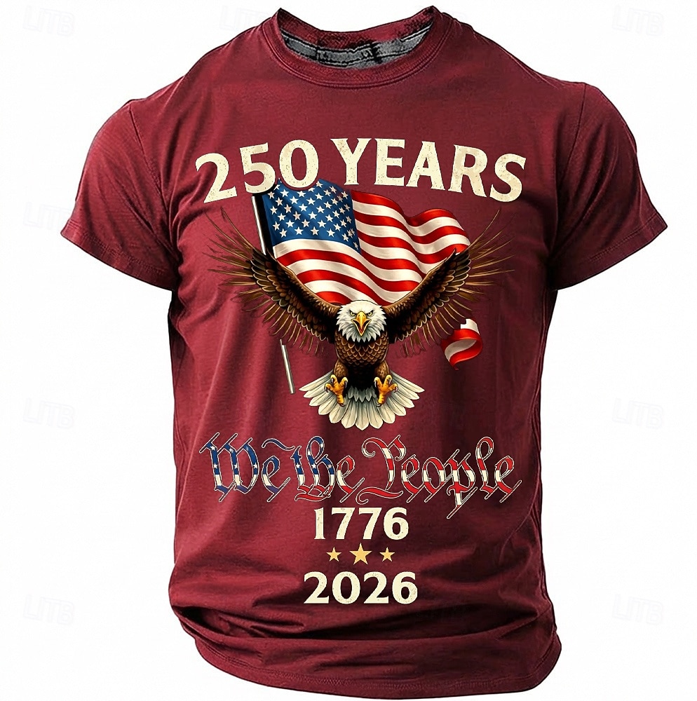 250 Years 1776 2026 We The People Men's Patriotic Bald Eagle American Flag Vintage USA Pride T Shirt Graphic Crew Neck Short Sleeve Independence Day Celebration Gift Designer Clothing Apparel 2026 - $18.99 –P11