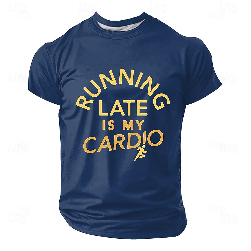 Camiseta con estampado de humor sarcástico y divertido para hombres que llegan tarde, ideal para mi entrenamiento cardiovascular. Camiseta de manga corta con cuello redondo y estampado gráfico. Ideal 2026 - $19.99 –P4