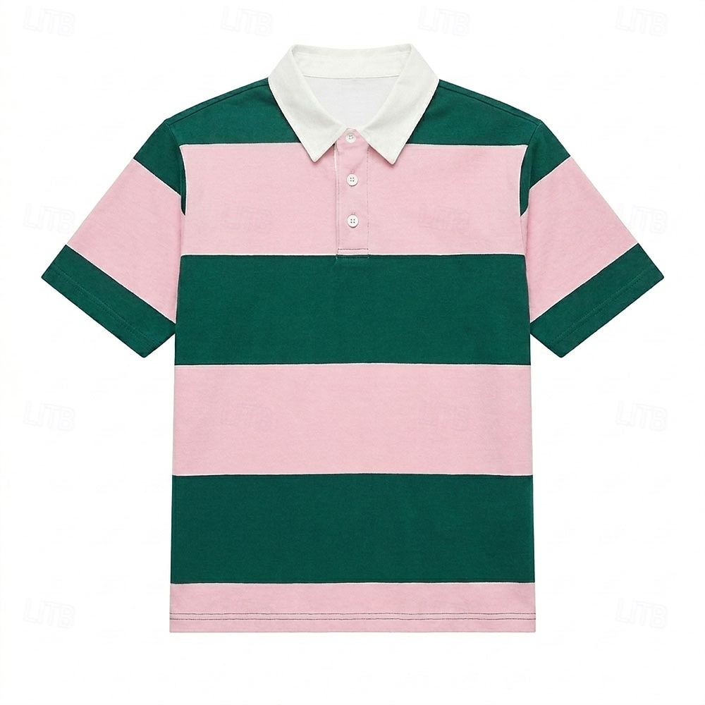 Per uomo Strisce orizzontali Polo da rugby Manica Corta Magliette polo Bavero Casual Athleisure Abbigliamento quotidiano Stampa 3D Bottoni Primavera & Estate Blu Rosso 3 Giallo del 2026 a $22.99 –P5