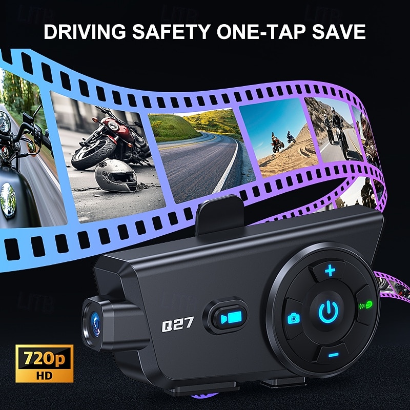Q27 Motorcycle Helmet Bluetooth Headset with 720P HD Camera, Wireless Intercom Walkie-Talkie System, Video Recorder & Photo Capture, IP56 Waterproof, HD Audio for Motorbike Riding Dash Cam 2026 - $78.99 –P1