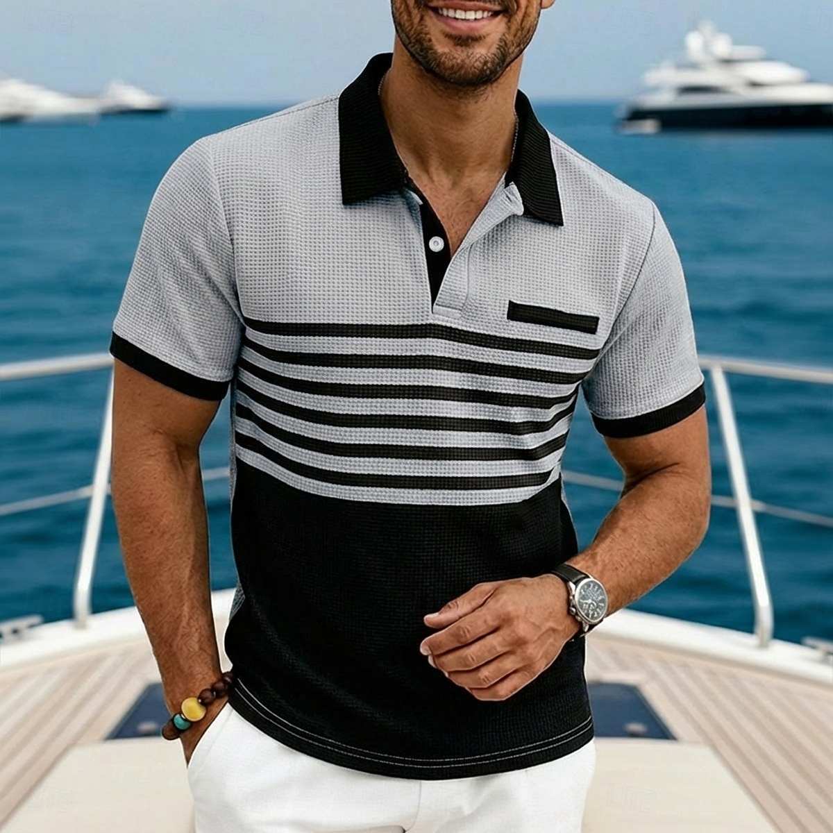 Men's Golf Shirt Waffle Knit Polo Shirt Casual Business Classic Short Sleeve Fashion Modern Solid Color Striped Buttons Summer Spring Regular Fit White Royal Blue Green Khaki Gray Golf Shirt 2026 - $20.99 –P5