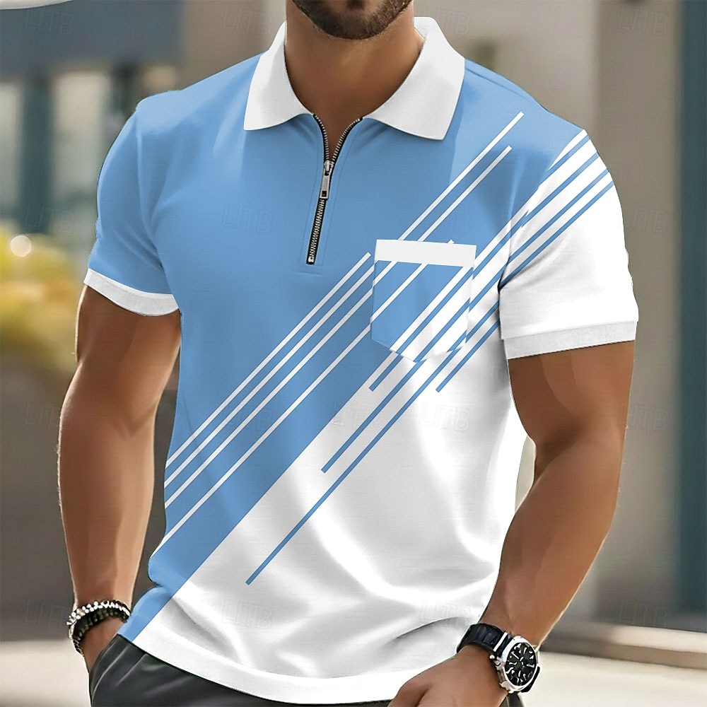 Homens Geométrico Camisas Polo Manga Curta Camisas polo Lapela Casual Ao ar livre Feriado Roupa Diária Bolsos Impressão 3D Primavera Verão Azul Preto Roxo de 2026 por $22.99 –P1
