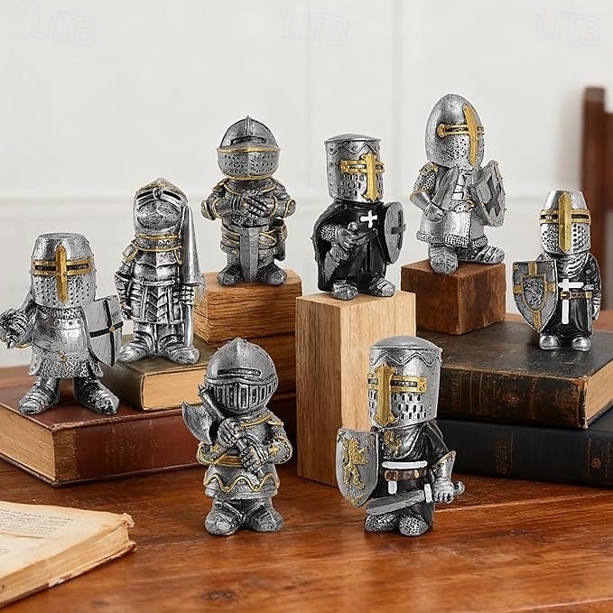 Lot de 8 nains de jardin chevaliers décoratifs, sculptures médiévales amusantes, statues de gardes militaires, décoration extérieure pour jardin ou pelouse, en résine, cadeau pour la fête des pères de 2026 ? $36.99 –P4