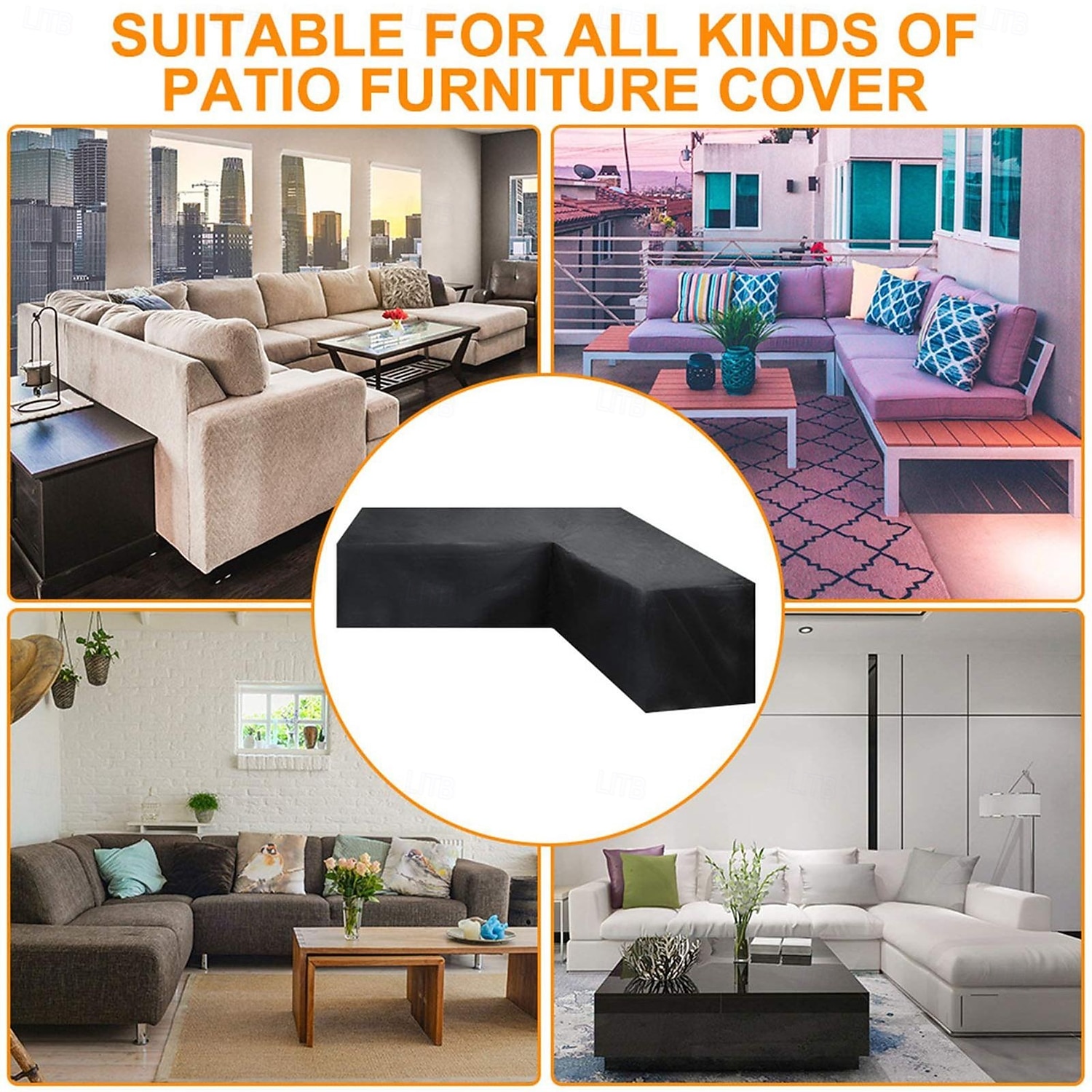 أغطية أثاث الحدائق على شكل حرف L، مقاومة للماء والغبار، مناسبة لأثاث الحدائق الخارجية، لحماية الأرائك والأثاث الخارجي، وواقيات العشب الشتوية (215 × 215 × 87 سم، أسود) 2026 - $42.99 –P6