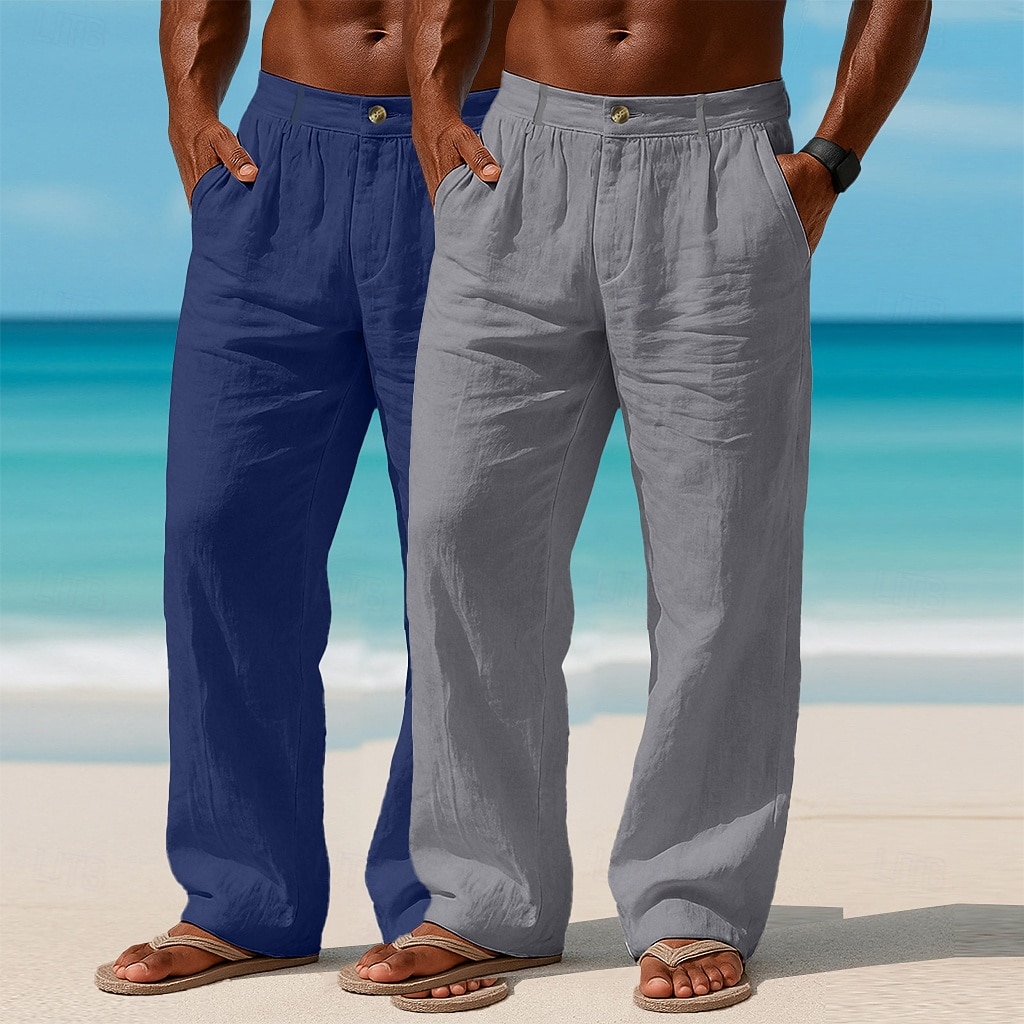 Homme Pantalons en Lin Pantalons Pantalon d'été Pantalons Amples Pantalons de Plage Avec Poches Uni Confort Respirant Longueur complète Occasionnel Quotidien Extérieur Vacances Mode Blanc + kaki de 2026 ? $41.99 –P7