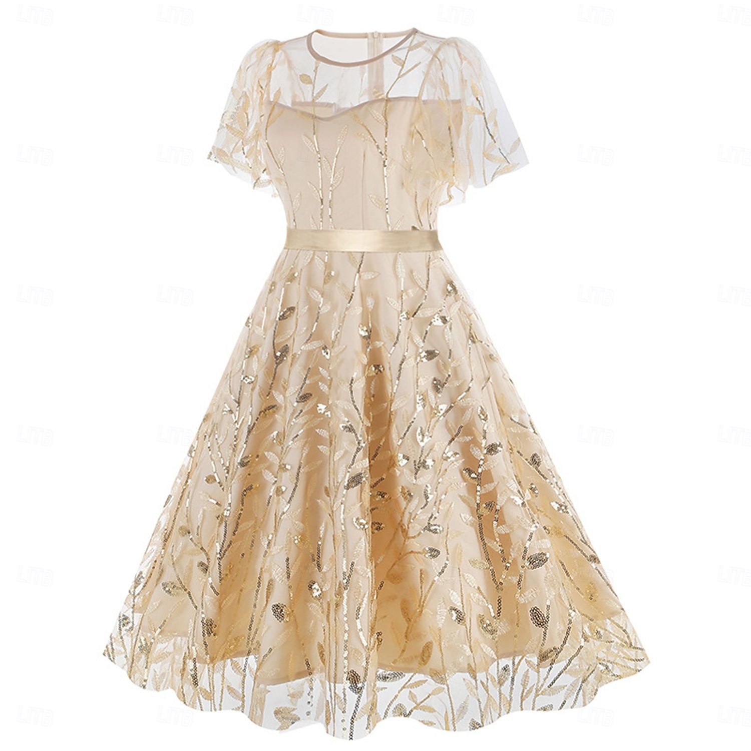 1950s Retro Vintage Midi Dress Swing Dress Flare Dress Short Sleeves Embroidered Leaf Fit & Flare Swing Round Neck Fancy Dress Women's Casual Evening Party Tea Party Adults' Dress Spring & Summer 2026 - $61.99 –P14