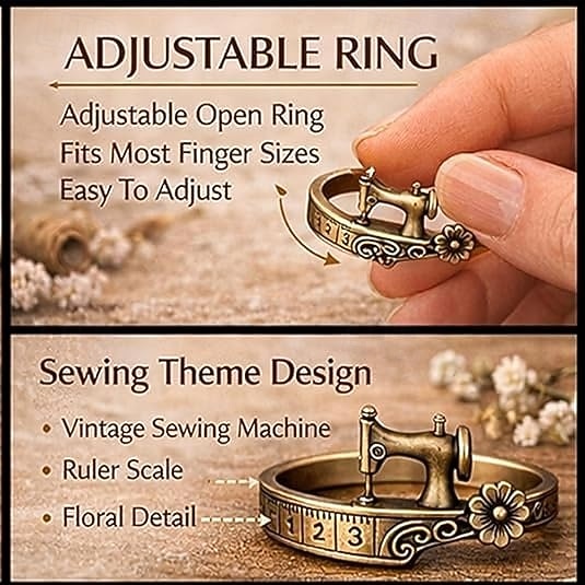 2 st vintage symaskinsmanschettarmband &ringset, armband med måttband i antik brons, unika smycken som present till hantverkare, skräddare, quiltare 2026 - $22.99 –P7