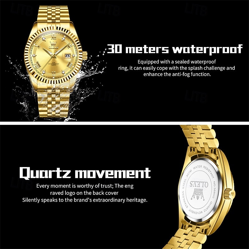 OLEVS Mens Luxury Watch Classic Green Face Two Tone Silver Gold Stainless Steel Waterproof Quartz Wristwatch with Date Luminous Hands Business Dress Fashion Watches for Men Gifts 2026 - $38.99 –P4