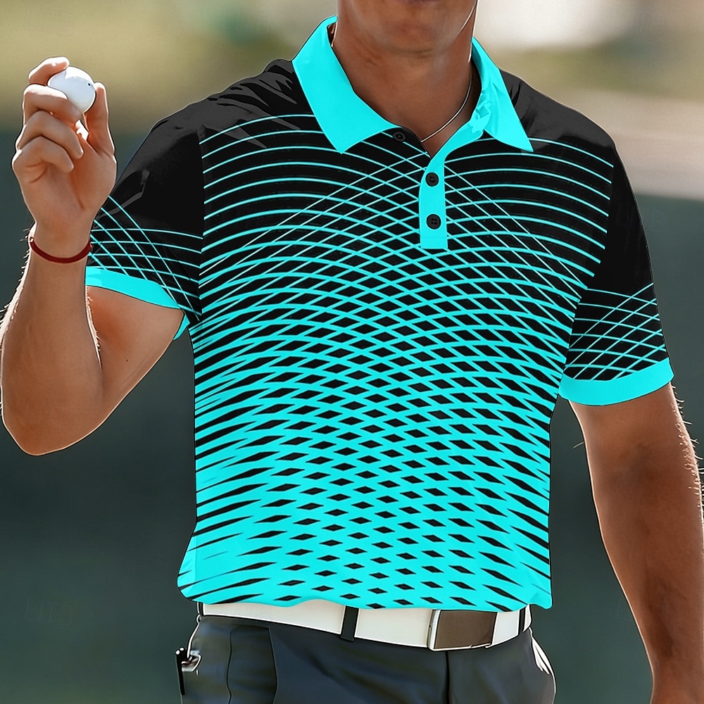 Herren Optische Täuschung Geometrisch Sport-Poloshirts Kurzarm Polo-Shirts Hemden mit Kragen Lässig Athleisure Knöpfe Atmungsaktives Gewebe Frühling & Sommer Blau Purpur Grün 2026 - $22.99 –P1