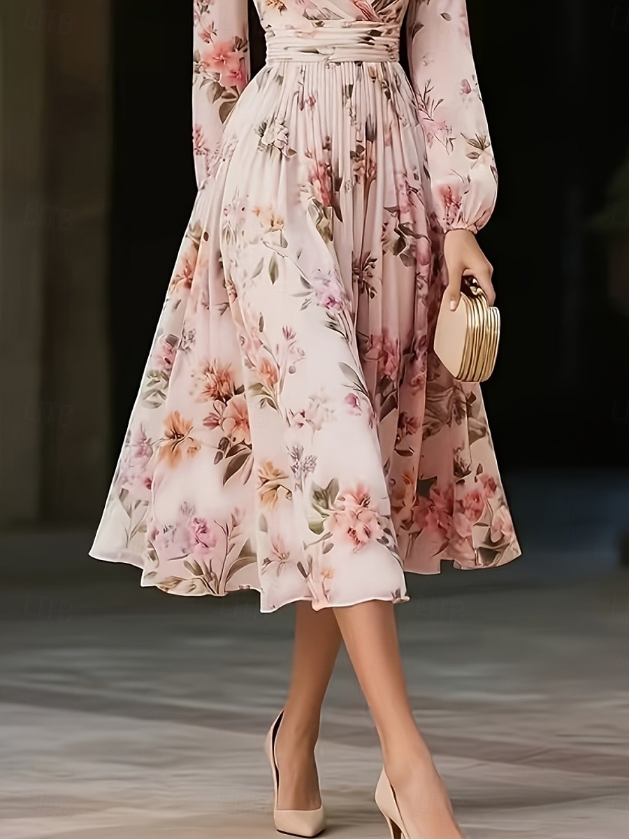 Per donna Abito Midi Vestito in Chiffon Abito Floreale Abito Stampato Elegante Moderno All'aperto Vacanza Uscire Vestibilità regolare Floreale Manica Lunga Scollo a V Rosa Estate Primavera del 2026 a $33.99 –P4