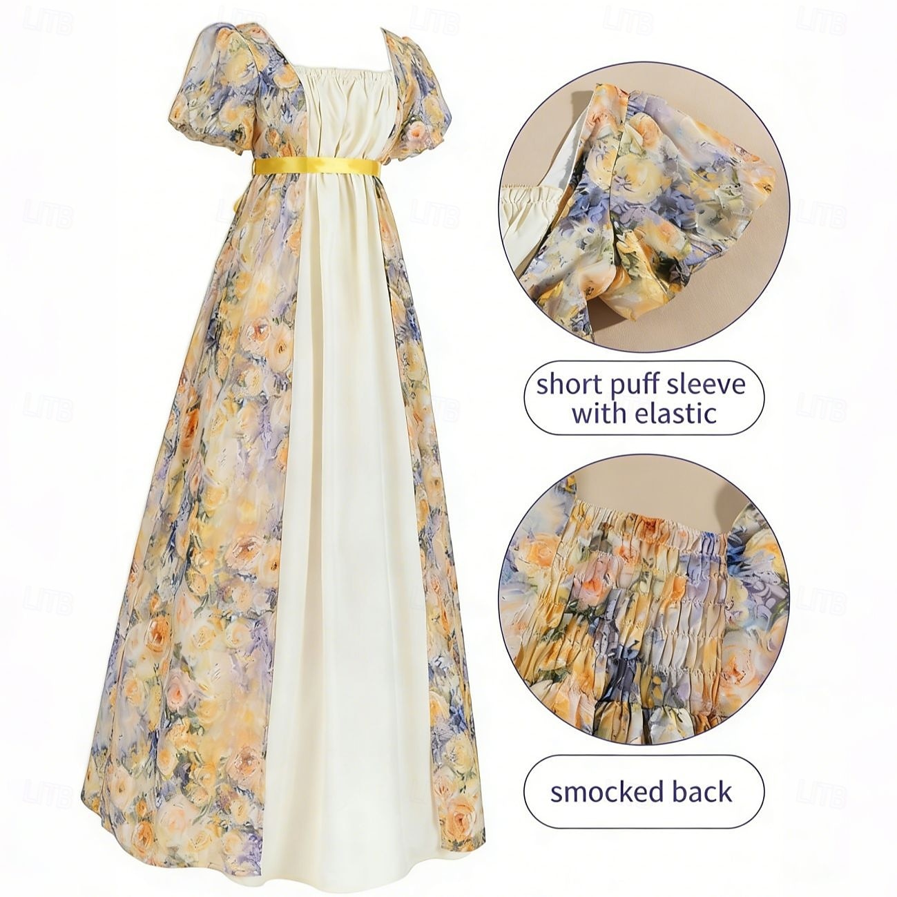 Médiéval Renaissance 19ème siècle Longueur au sol Robe Manches courtes Princesse Floral Imprimé Floral Col carré Déguisement Femmes Carnaval Foire de la Renaissance LARP Soirée à thème rétro Adulte de 2026 ? $83.99 –P8
